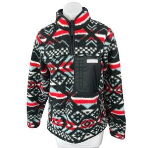 Columbia West Bend Women's Black Red Aztec Fleece Quarter Zip Sweater Top Size S